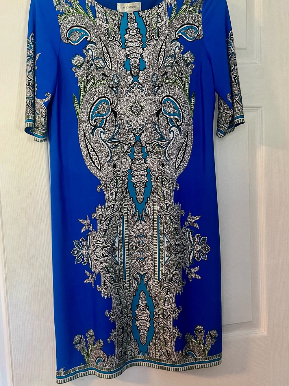 dressbarn Royal Blue Paisley-Print Shift Dress